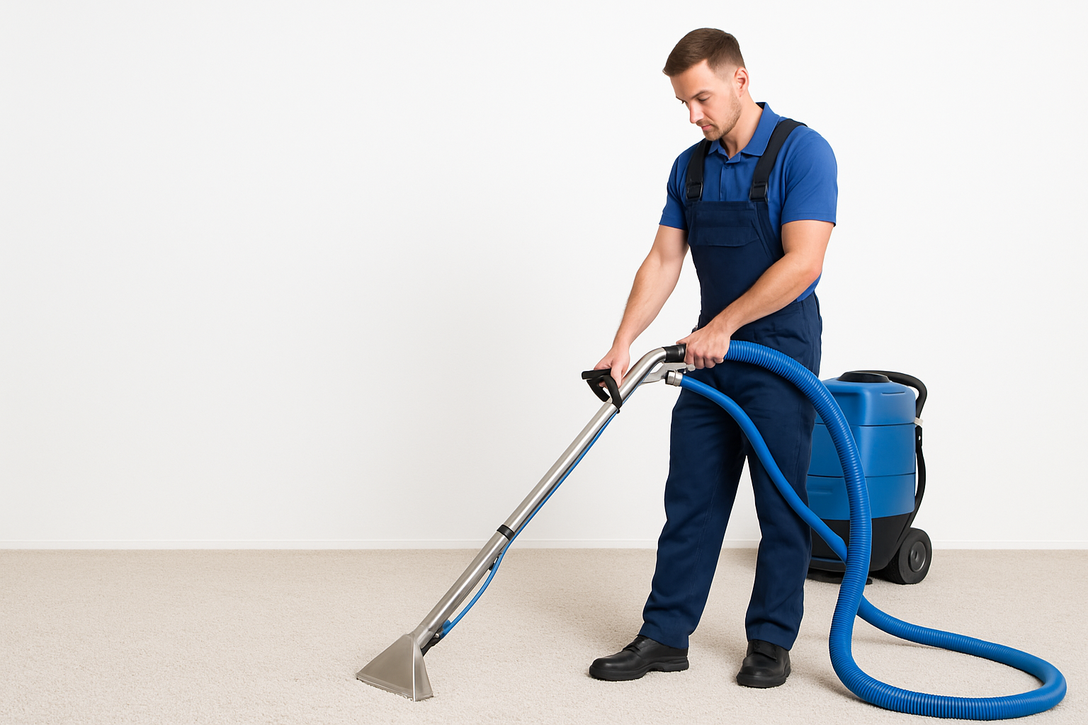 Professional carpet cleaner using steam cleaning machine